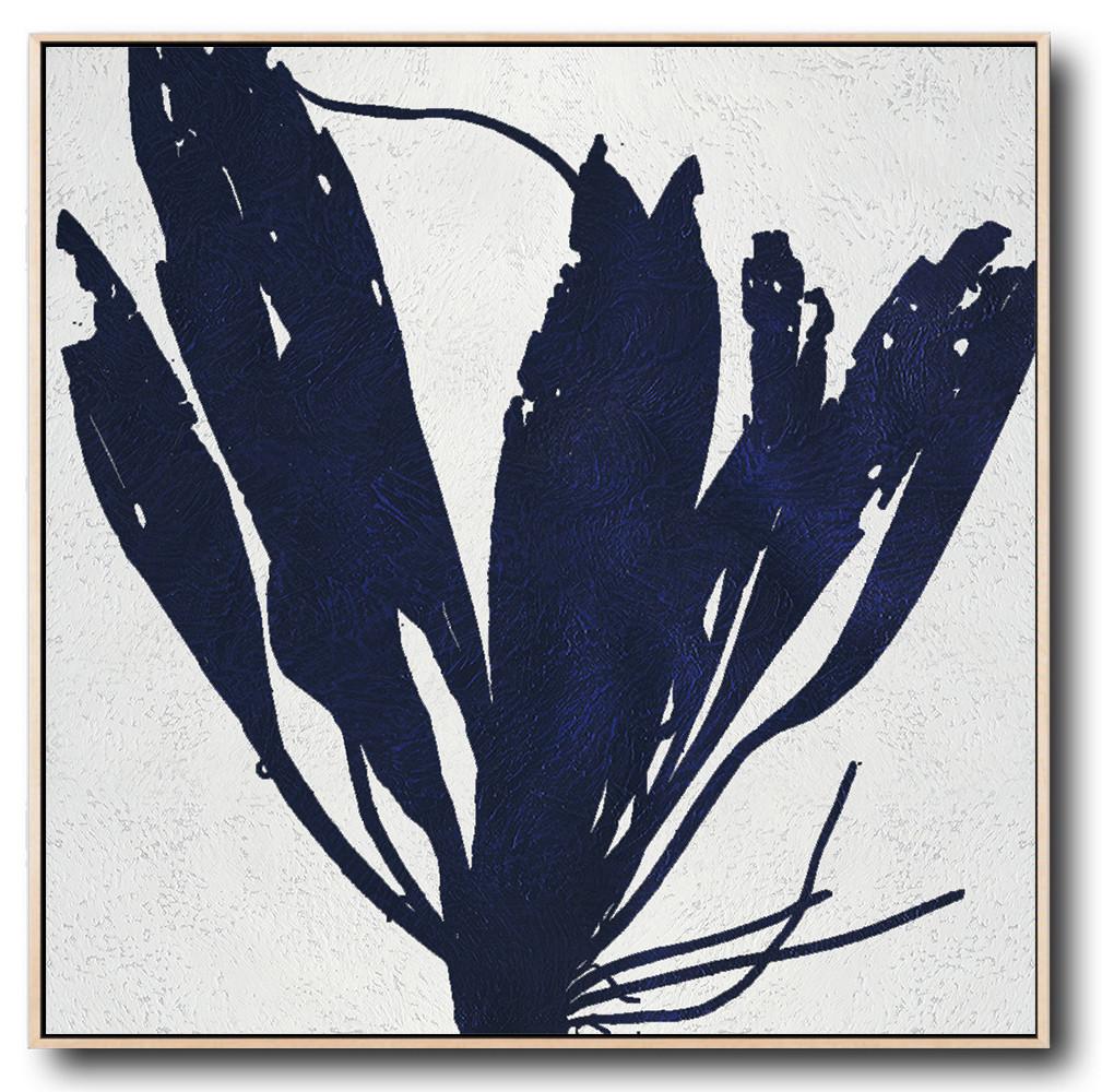 Minimalist Navy Blue And White Painting - Abstract Painting Online Huge